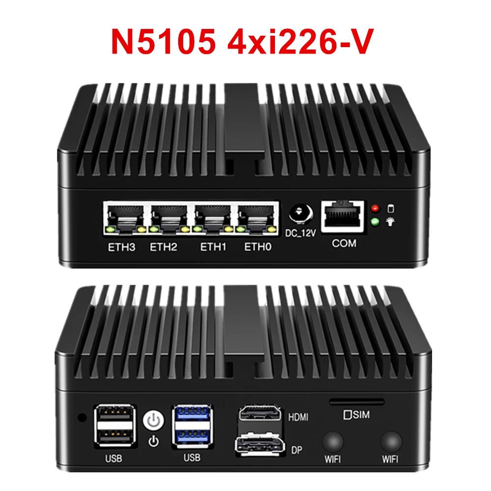 KingnovyPC Firewall Micro Appliance 4 Port i226 2.5GbE LAN Fanless Mini PC N6000 N5105 N150 AES-NI VPN Pfsense Openwrt Barebone