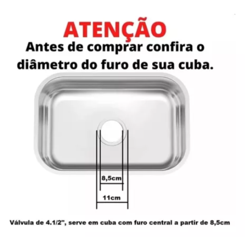 Válvula Ralo Pia Cozinha 4 1/2 Aço Inox 304 Com Cesto Removível Brinovar