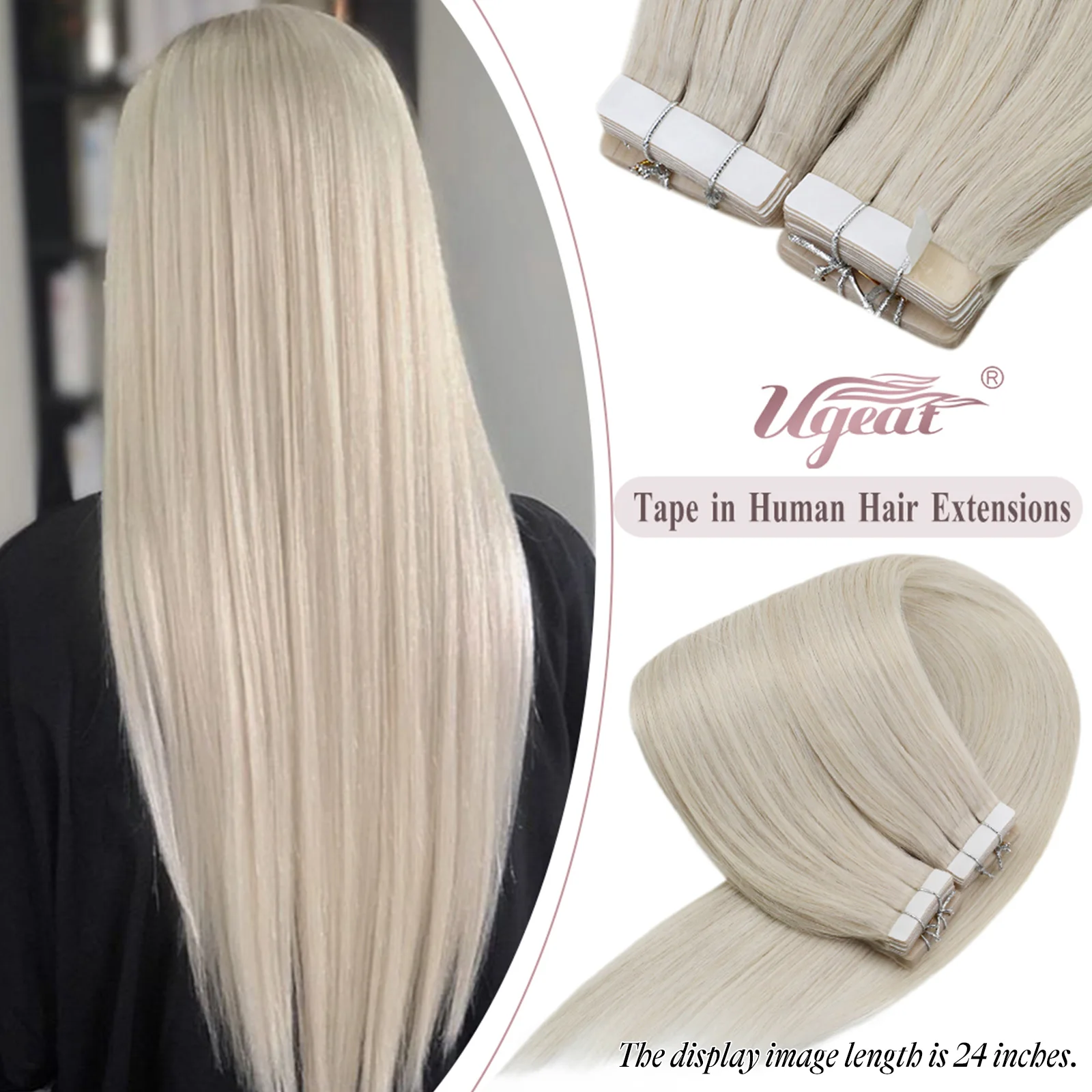 Extensiones de cabello con cinta Ugeat, cabello humano Real Natural brasileño Remy, trama de piel recta sin costuras para mujeres Balayage 20P/40P
