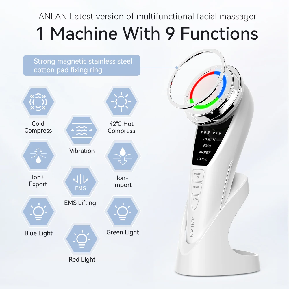 ANLAN EMS Máy Mát Xa Mặt Pro Lạnh Nén Máy Mát Xa Da Mặt Nâng Cơ Mặt Máy 3 Màu Liệu Pháp Ánh Sáng Xóa Nếp Nhăn Chăm Sóc Da dụng Cụ