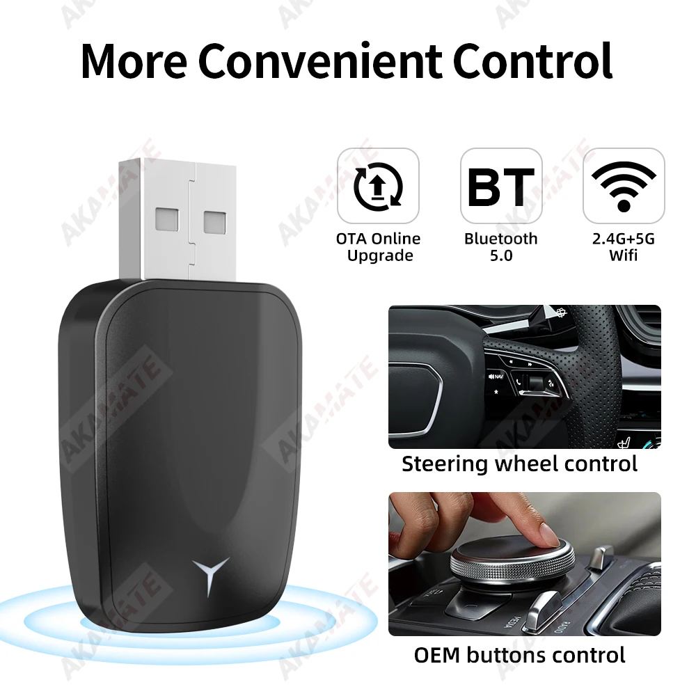 Dongle wireless CarPlay Adattatore wireless Android Auto 2 in 1 per veicoli CarPlay cablati OEM Autoradio Plug and Play Bluetooth ﻿