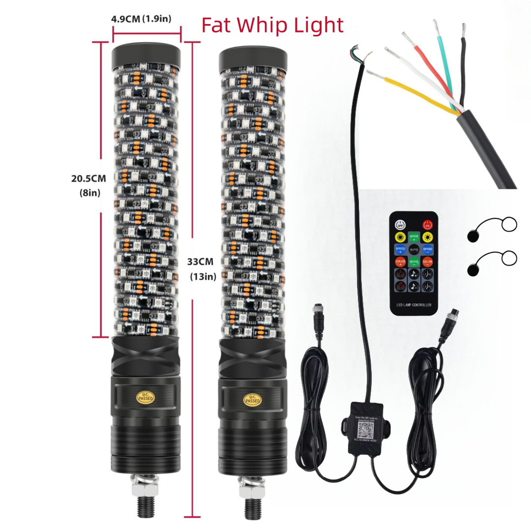 Luzes LED Whip com controle remoto, antena Flagpole, chicotes para UTV, ATV, caminhão off road, areia, carrinho, duna, RZR, 1 pé, 2 peças