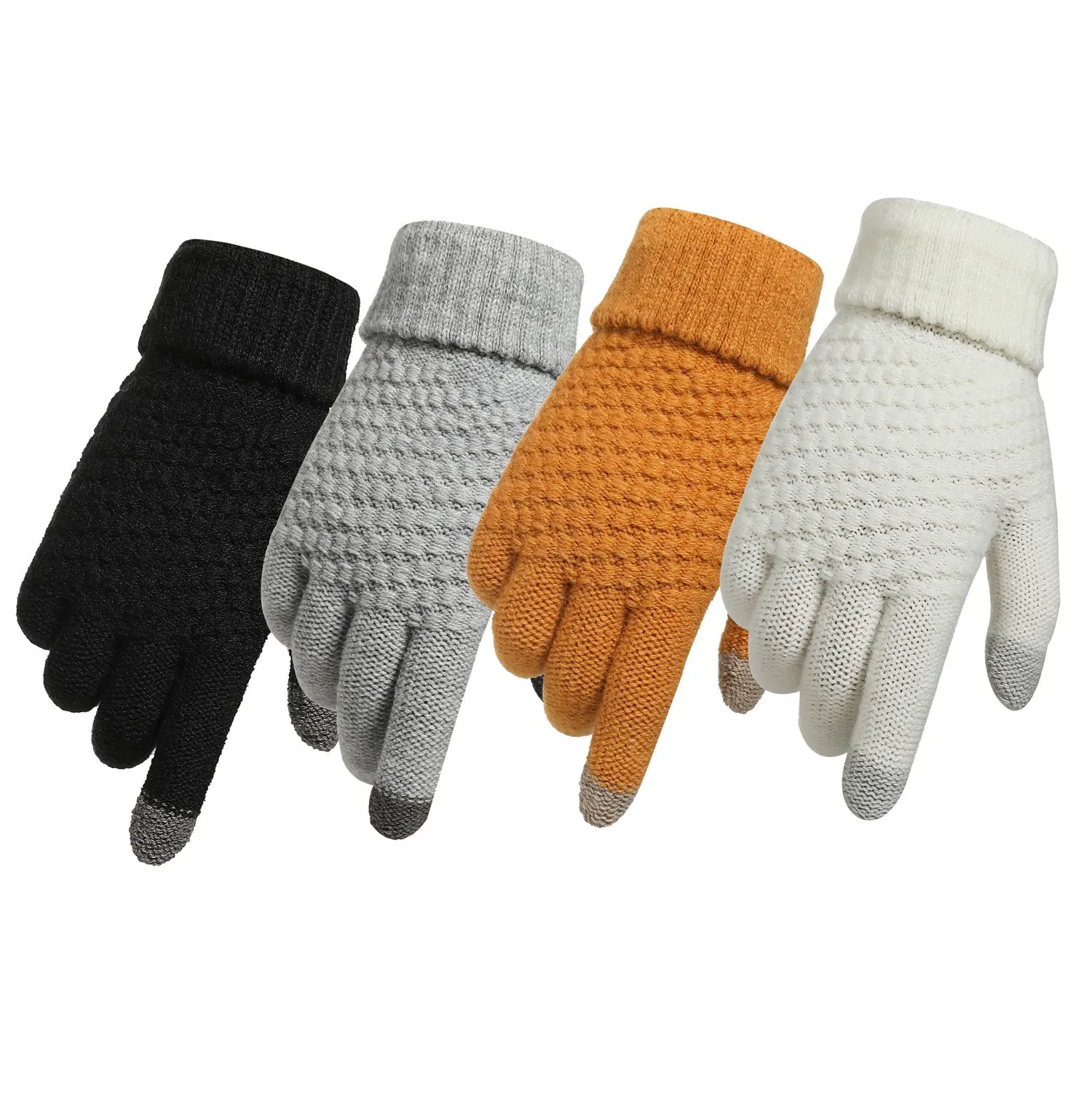 Guantes cálidos de invierno para hombre y mujer, manoplas de punto elásticas, Guantes de lana con dedos completos, Guantes de ganchillo para mujer