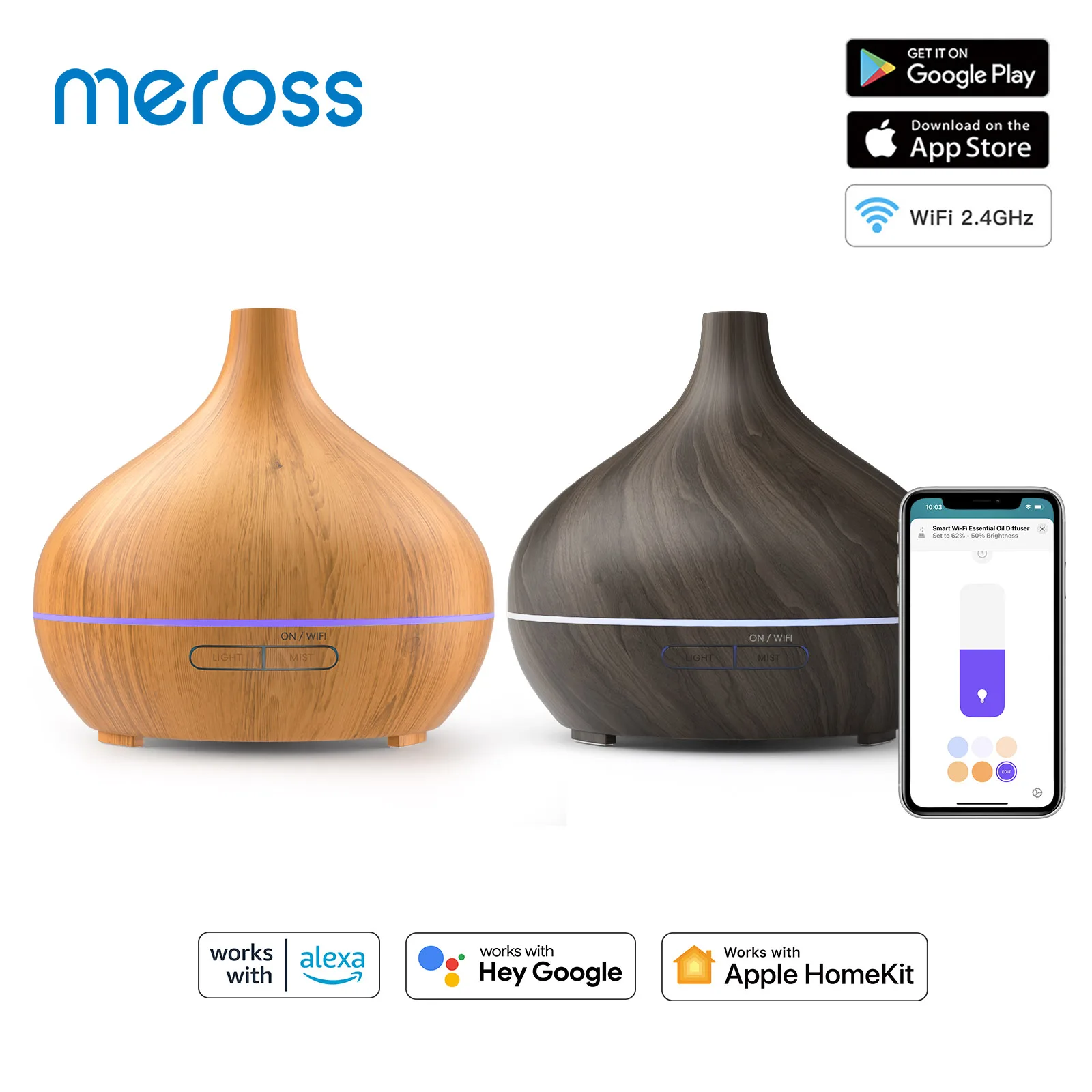 Meross HomeKit-difusor inteligente de aceites esenciales, humidificador de aire con WiFi, enchufe UE/EE. UU./REINO UNIDO/AU, funciona con Apple HomeKit Siri Alexa Google Home