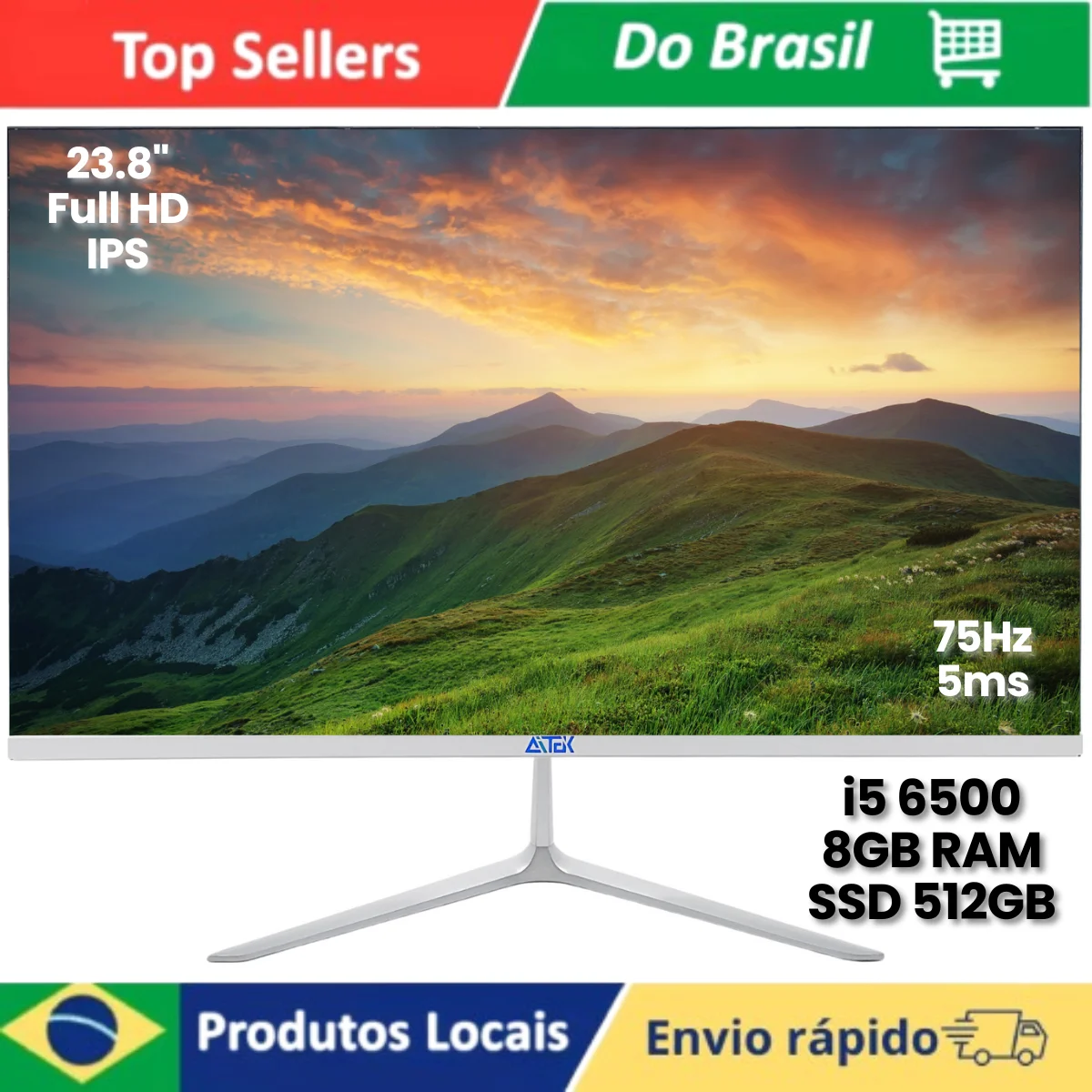 Computador All In One 23.8" Core i5 8GB SSD 512GB Tela IPS Full HD WiFi HDMI Design Compacto