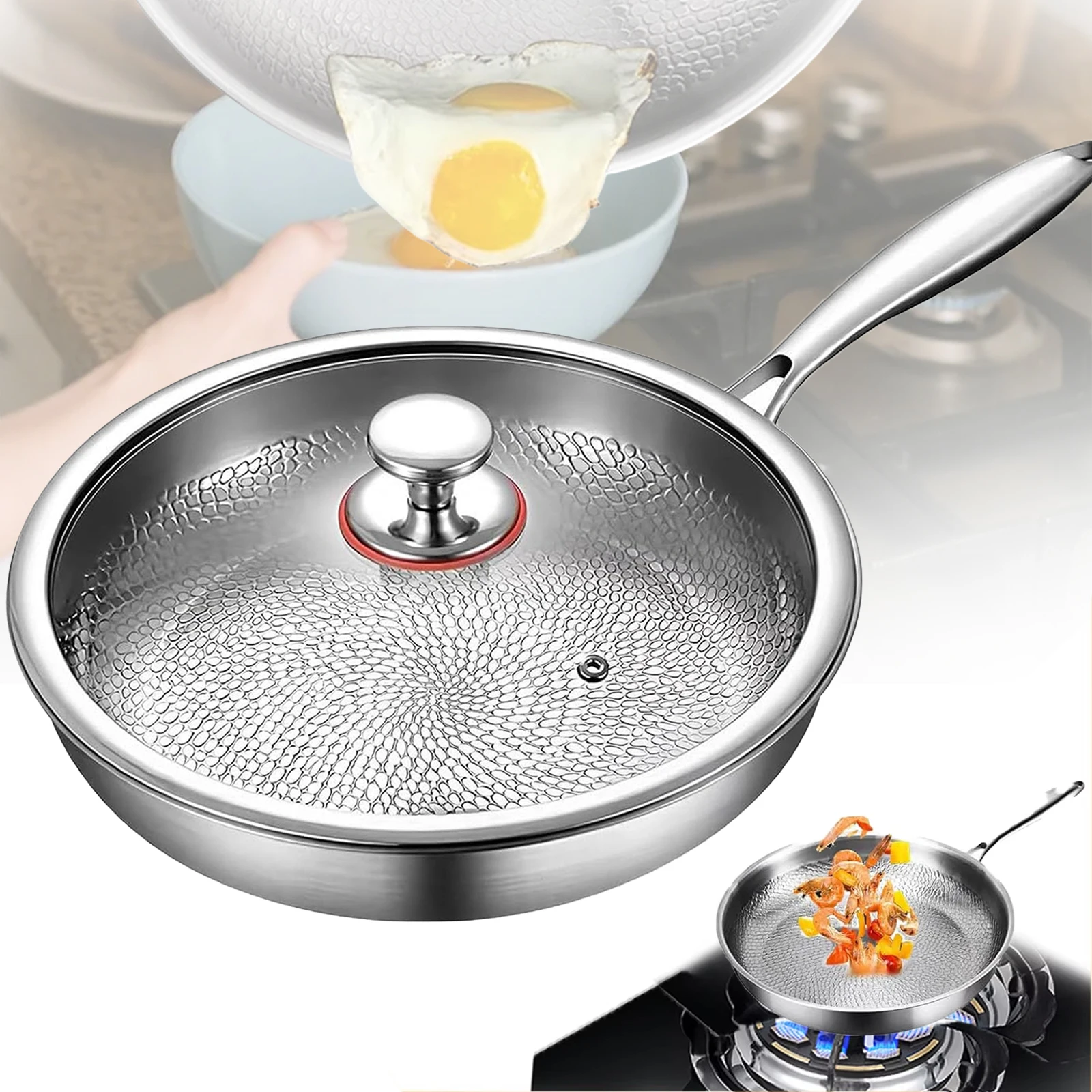 26/30 cm Bratpfanne Unbeschichtete Fischschuppen Hammermuster Reines Titan Antihaft-Pfanne Haushalt Steak Bratpfanne Küche Kochgeschirr