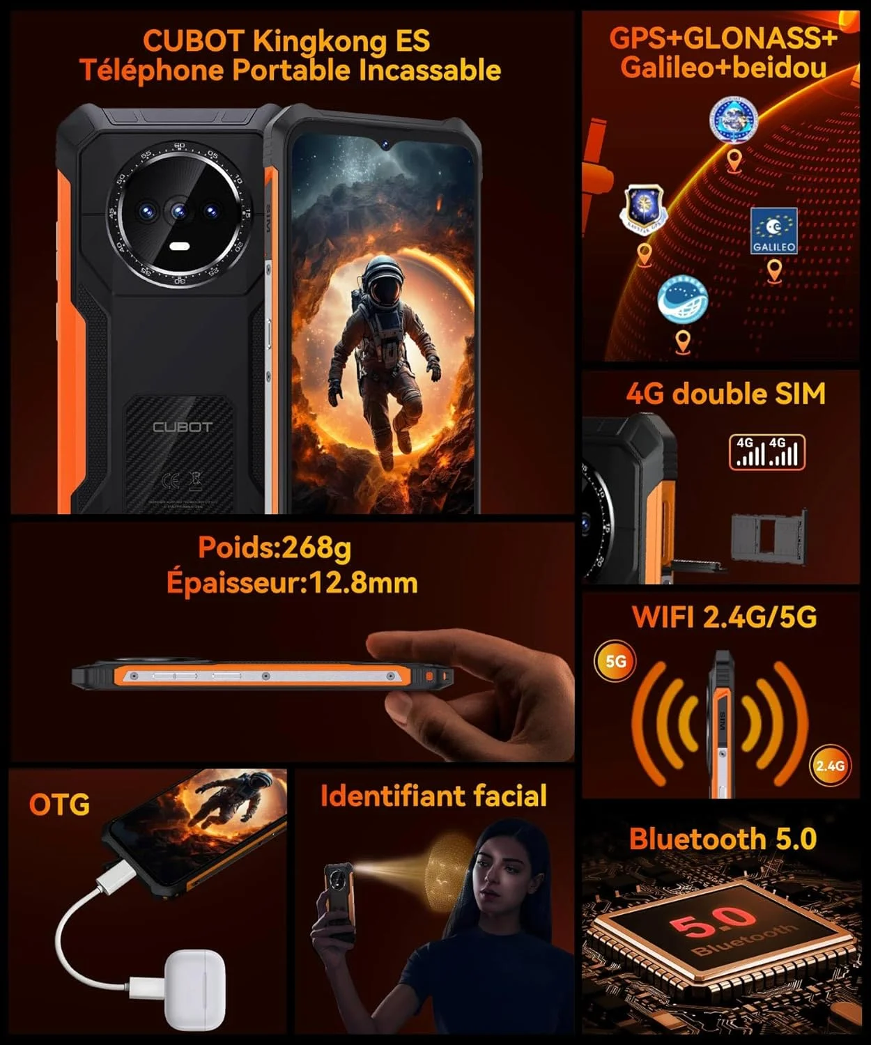 Cubot KingKong ES 16Go + 128Go HD + 48MP câmera 48MP Android 14 IP68 à prova d'água GPS Duplo SIM 4G