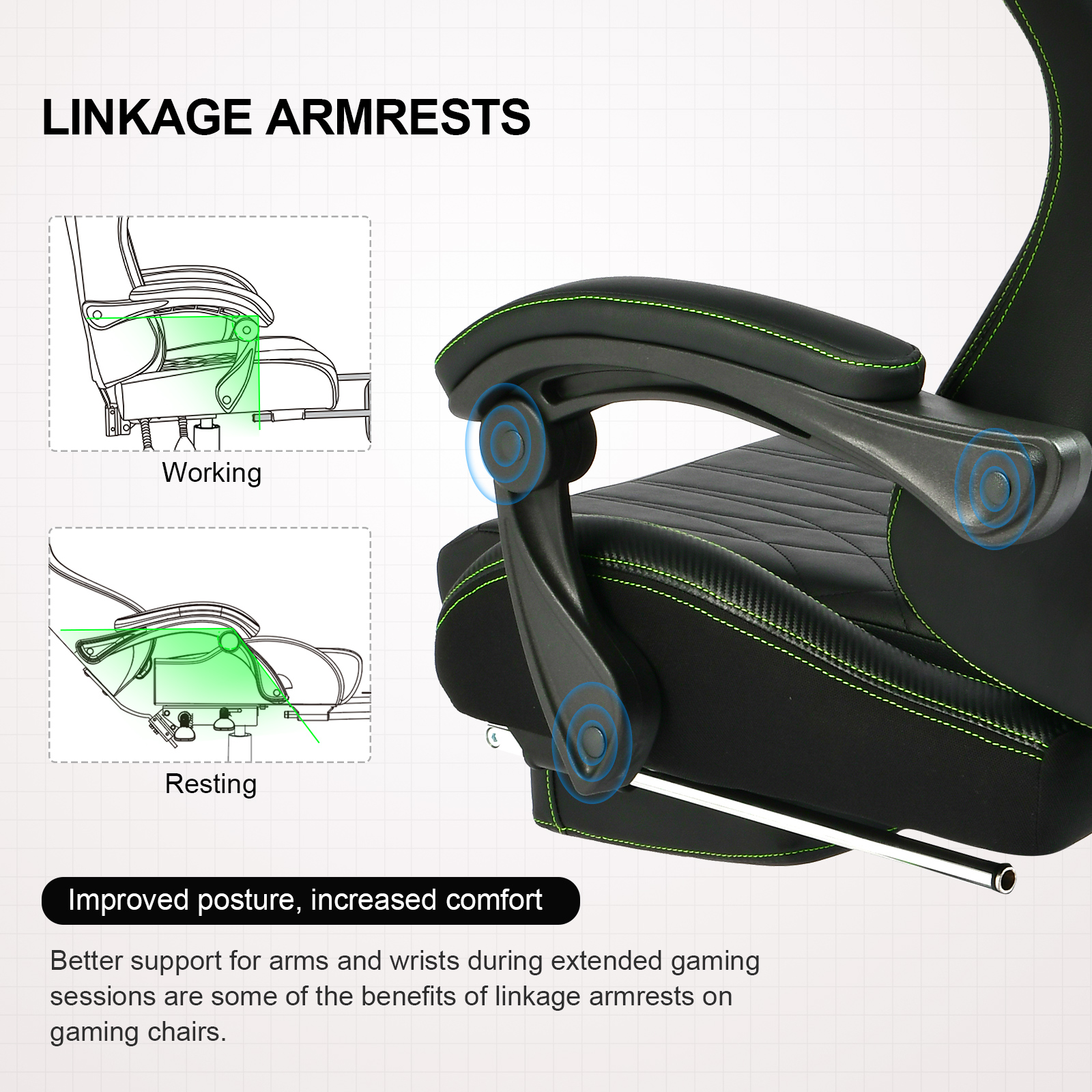 GTPLAYER Gaming Chair with Footrest, Dual Bluetooth 5.1 Speakers, Heavy Duty Large Frame Cold Cure Foam Height Adjustable Co