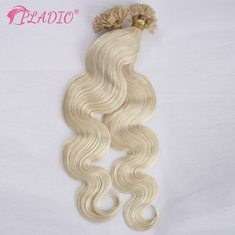 PLADIO Body Wave ปลายแบนต่อผมมนุษย์จริง 100% 12-26 นิ้ว Pre Bonded Keratin Hair Extensions สําหรับ Salon Supply
