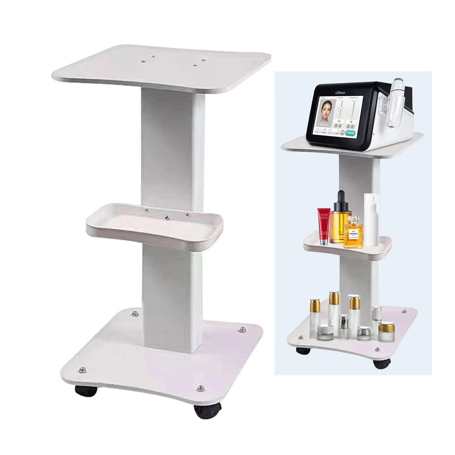Carrinho de salão de beleza com rodas, mesa para arrumar a sala, pequeno equipamento spa Bubble Hair, atraso máximo 40kg, rotação 360 °, 70cm
