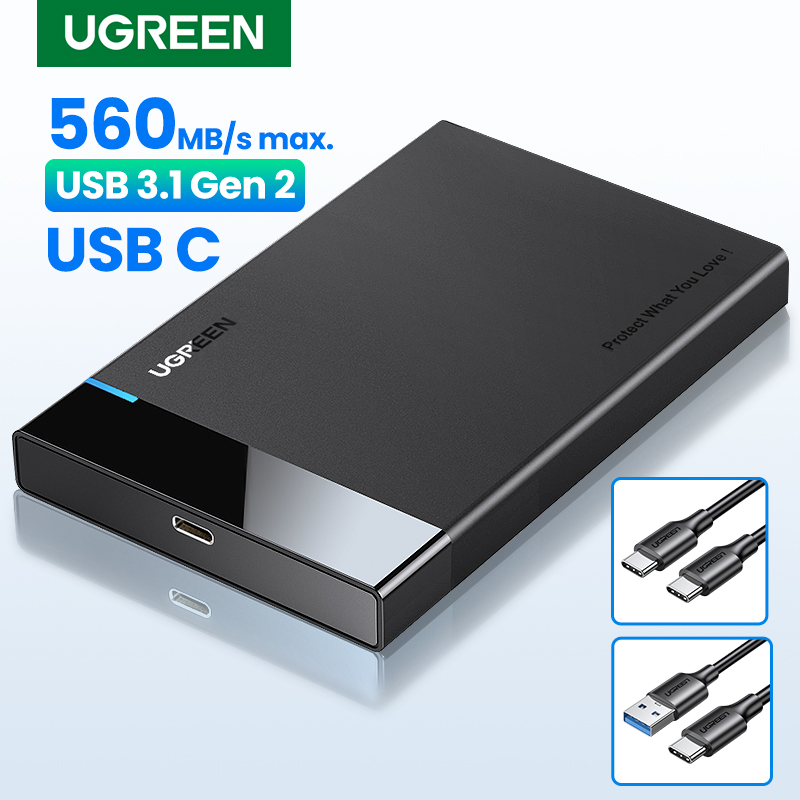 Ugreen-Case HDD, adaptador de disco rígido SATA 2.5 para USB 3.0, gaveta para disco SSD tipo C 3.1, estojo para HD externo