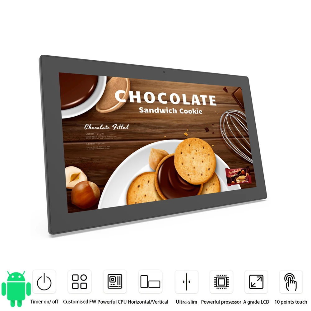 18,5 Zoll Android Touchscreen interaktives Display an der Wand montiert | WLAN, Ethernet, BT, HDMI, No-Stop-Arbeit, Timer ein/aus