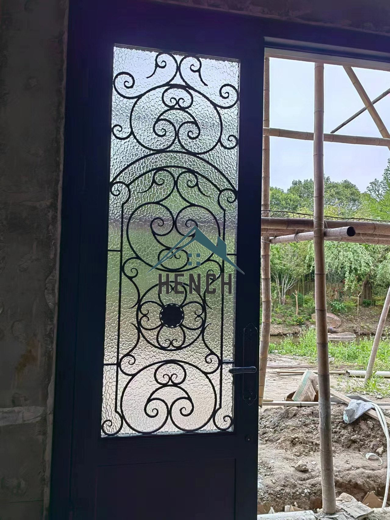 Hendidura de hierro forjado, puerta de entrada delantera doble, fábrica China