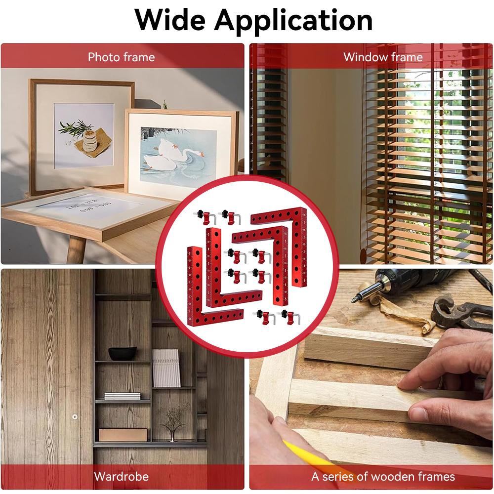 4 Packs 90 Degree Aluminium Alloy Positioning Squares Red Right Angle Clamps L-Shaped Corner Clamps Woodworking Carpenter Clamps