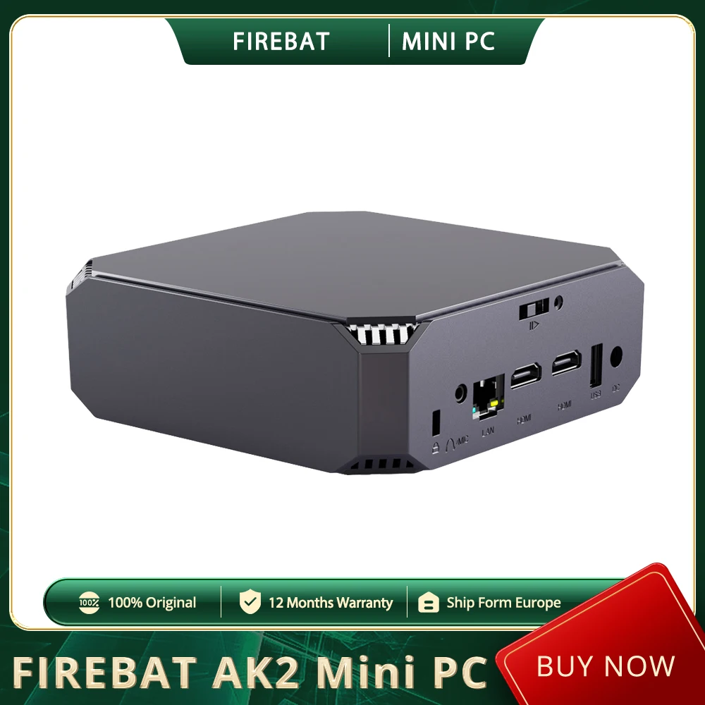 FIREBAT AK2 Mini PC, Intel N100 4 rdzenie Max 3,4 GHz, 16 GB RAM 512 GB SSD, 2*HDMI 2.0 4K 60 Hz Podwójny ekran, WiFi 5 BT 4.2