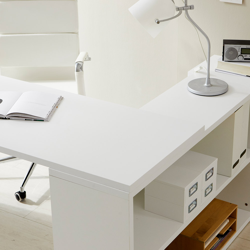 스노우 와이드 데스크 L자형 학생 화이트 책상 1400/1600