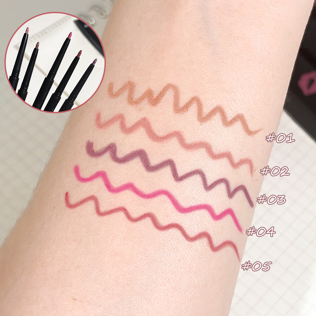 Delineador de labios mate resistente al agua, contorno de labios en tonos, lápiz labial, taza no pegajosa de larga duración, maquillaje de labios hidratante, 5 tonos