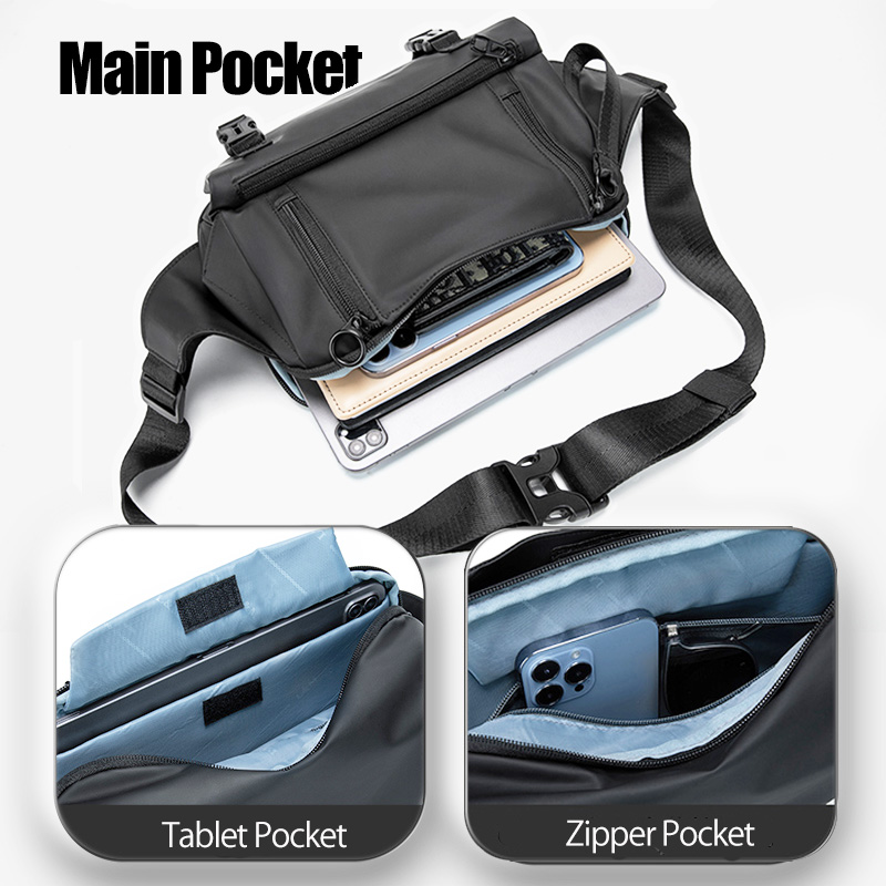 Men's Waterproof Crossbody Chest Bag with Tablet Pocket, Durable Lightweight Sling Pack Shoulder Backpack for Travel Outdoor