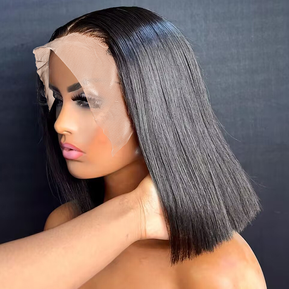 200 Dichte Echthaar kurze Bob Perücke 13x4 Spitze Frontal Perücke glattes Haar 4x4 Verschluss Perücke Spitze Front Echthaar Perücke für Frauen