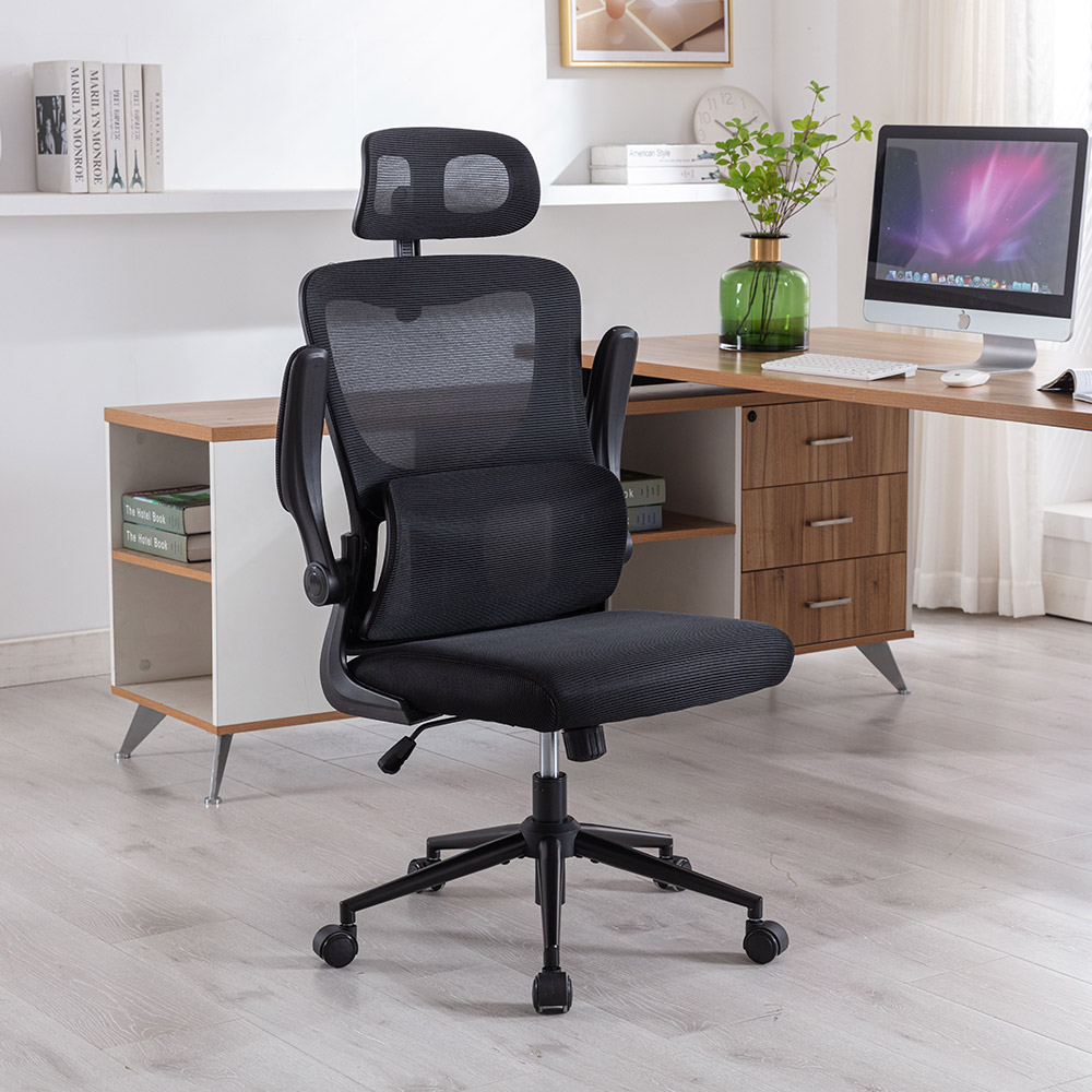 No.28 메쉬 플립형 팔걸이 요추지지 컴퓨터 사무용 책상 게이밍 의자