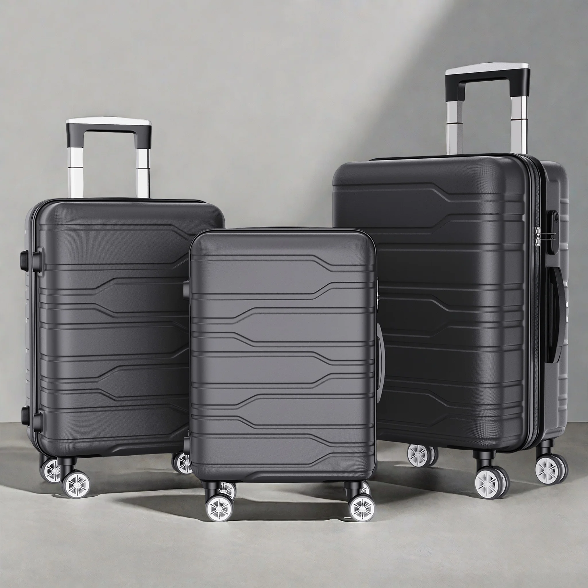 Anajqaqia 3 Stück/Set Reise-Trolley-Koffer, ABS-Hartschalen-Gepäck mit Schloss, mit Teleskopgriff und 4 360 °   Lenkrollen