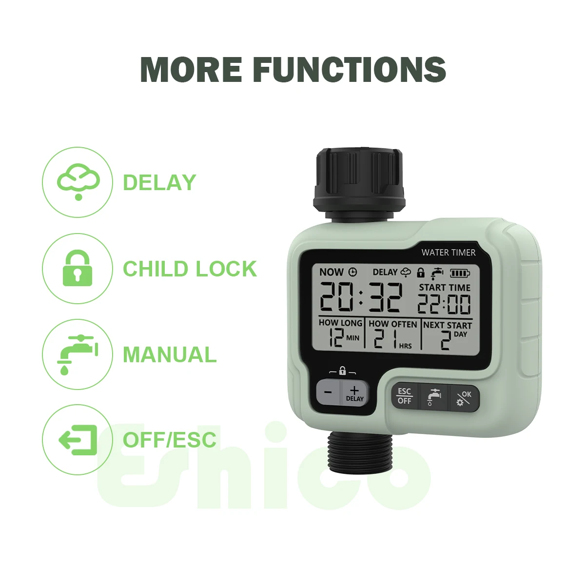Eshico HCT-322 Automatischer Wassertimer, digitale Gartenbewässerungsmaschine, intelligenter Sprinkler für den Außenbereich, um Wasser und Zeit zu sparen
