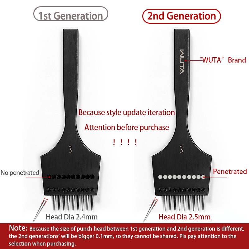 WUTA Sắc Nét Đầu Có Thể Thay Thế Được Châm Sắt Có Thể Tháo Rời Kìm Bấm Lỗ Tròn Da Thủ Công Đục Làm Đồ Da Dụng Cụ