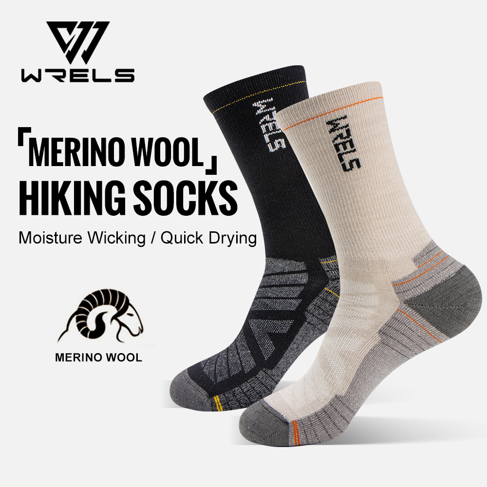 WRELS Calcetines de lana merina para senderismo, correr, suaves, ligeros, absorción de impactos, amortiguación, calcetines tobilleros transpirables a media pantorrilla para ciclismo