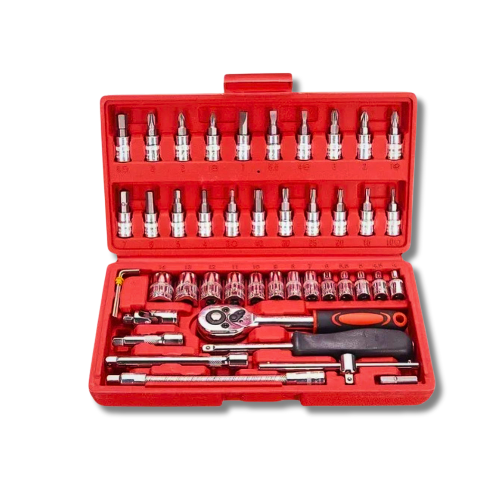 Kit de Ferramentas Profissional com Chave de Soquete - 46 Peças, Alta Qualidade e Resistência