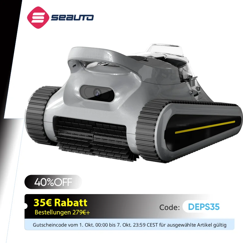 Seauto Akku-Pool-Staubsaugerroboter, 180 Minuten, zum Laufen, Wandklettern für oberirdische und unterirdische Pools bis zu 2150 Quadratmeter ft.