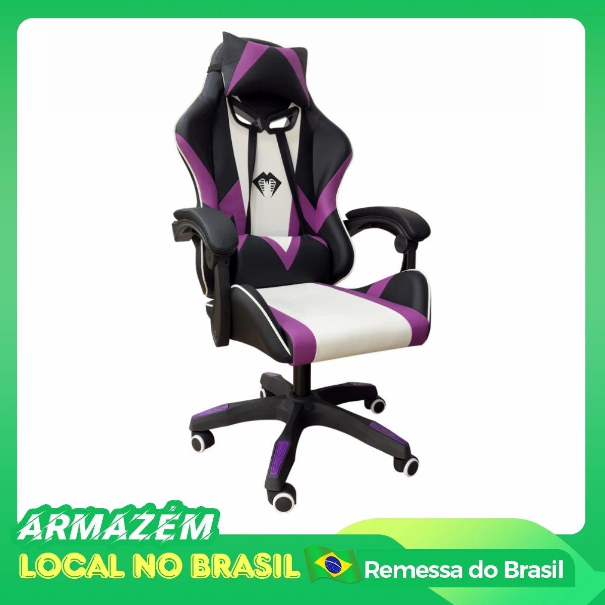 Python Fly Cadeira Gamer Ergonômica Profissional ,Design Olho de Gato, Couro Respirável, Rodas 360°, Suporte Lombar (Preto/Roxo)