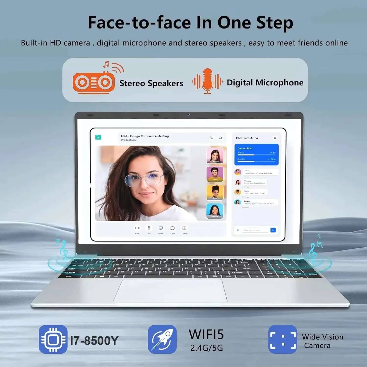 15.6 "Intel Core i7 8500Y Computer portatile PC 16GB DDR4 1TB SSD i7 Laptop Windows 11 Pro Office Fingerprint Unlock Notebook PC