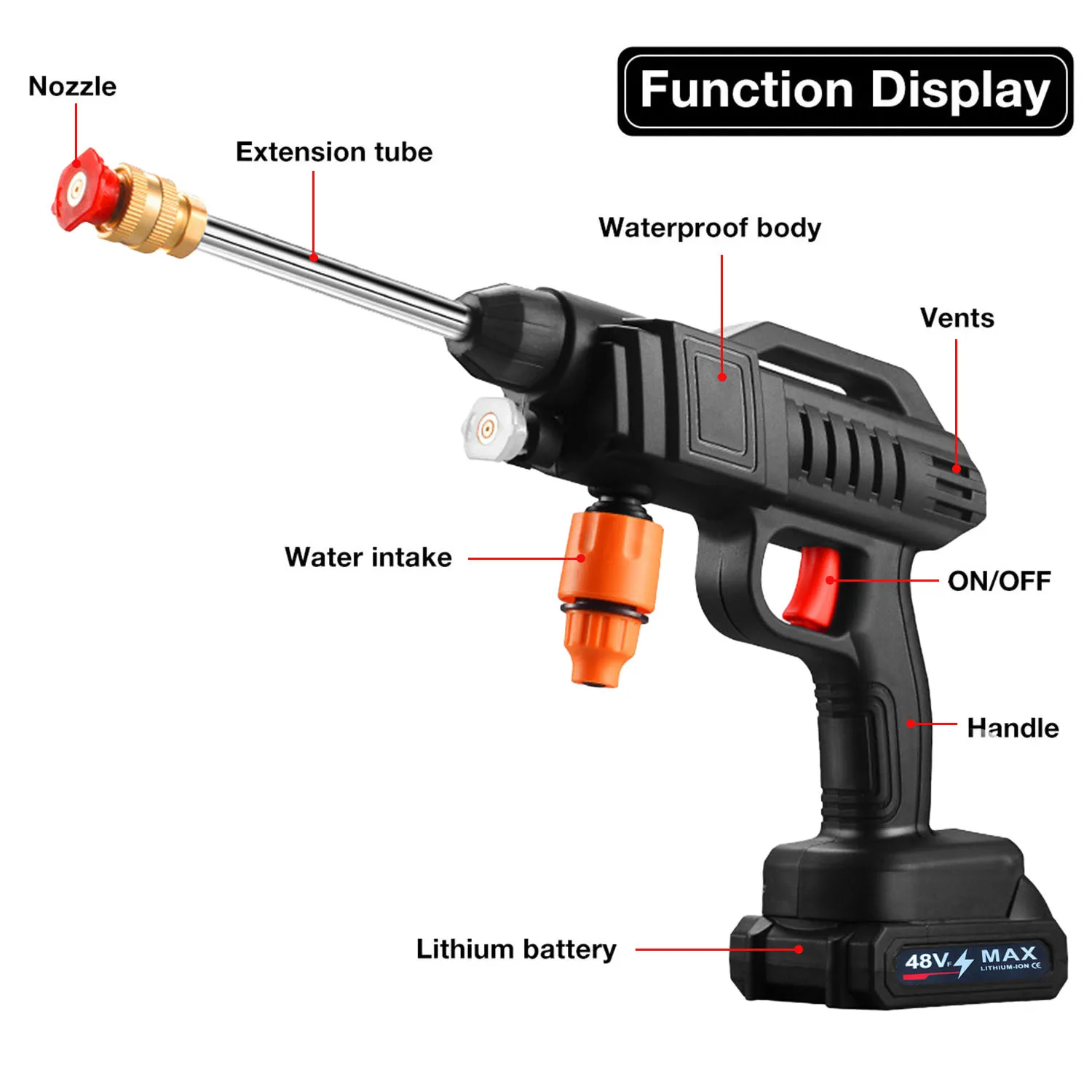 Pistola per autolavaggio portatile ad alta pressione da 1500W 50bar con fornitore di schiuma a batteria macchina per bere auto senza fili