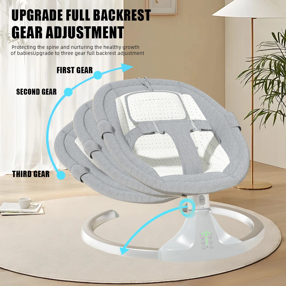 Lit de bébé à bascule électrique de luxe, balançoire inclinable, chaise pivotante automatique, ceinture de sécurité à cinq points avec télécommande