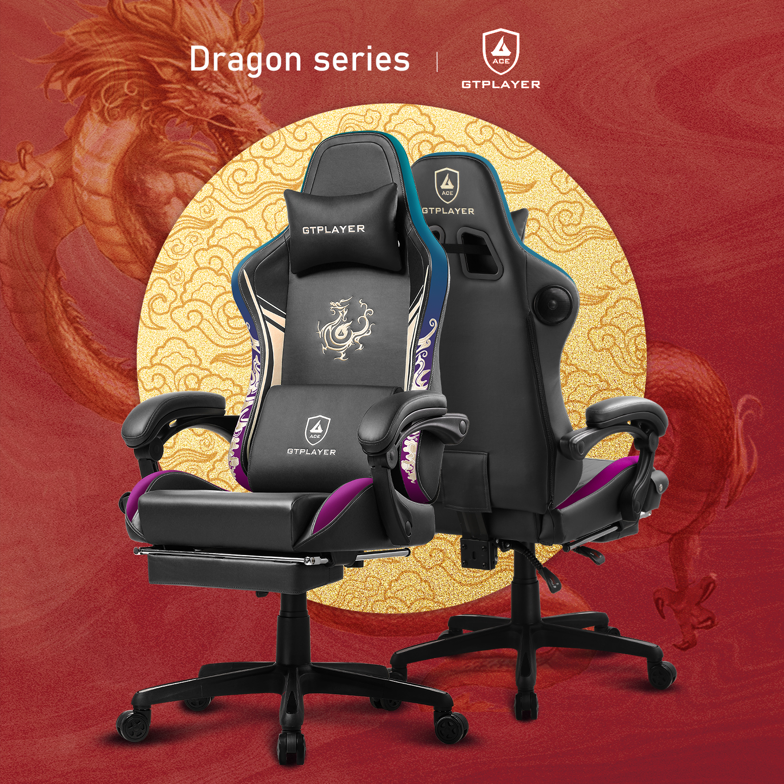 GTPLAYER Gaming Chair with Bluetooth Speakers, Footrest & Ergonomic Design, Dragon Series Video Game & Office Chair