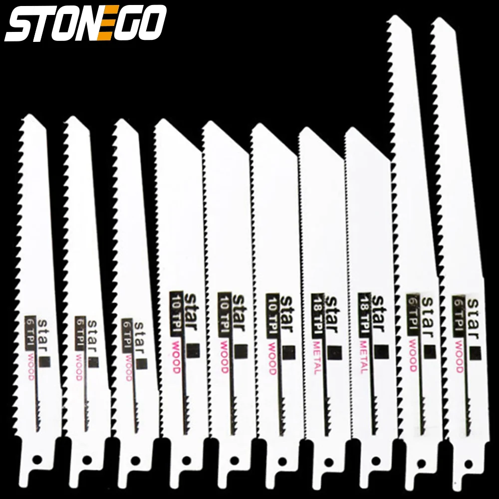 Stonego 10 pçs lâmina de serra alternativa lâminas de serra de gabarito para corte de madeira/metal ferramentas para trabalhar madeira stonego acessórios de ferramenta elétrica