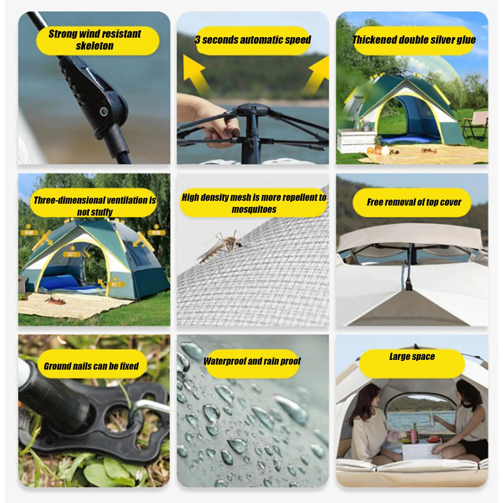 Pop-up tent for 1-2 people, easy instant setup, portable, backpacking, sun shelter for traveling, hiking, countryside, Camping