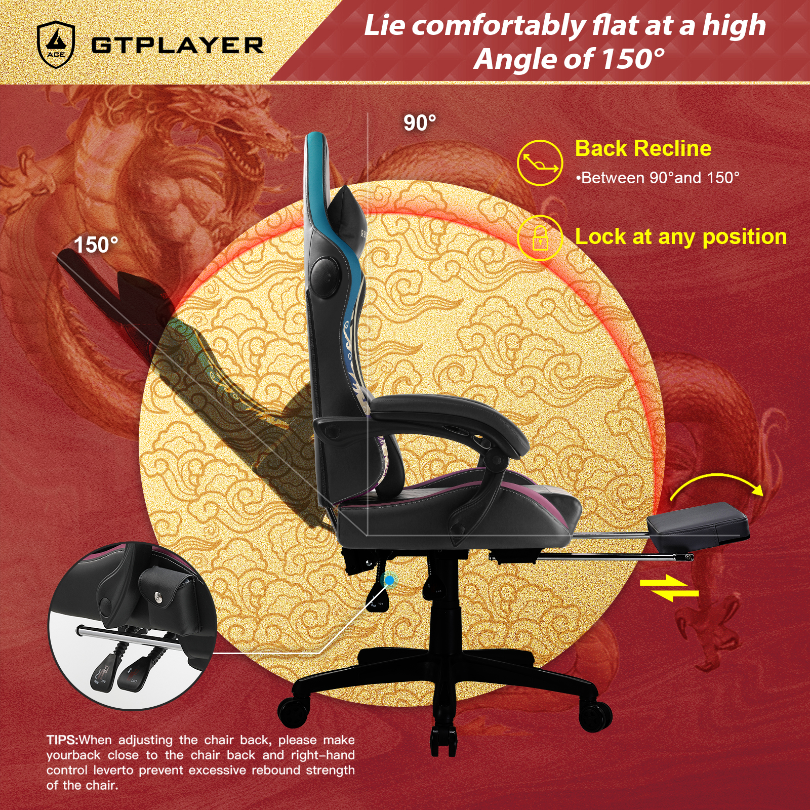 GTPLAYER Gaming Chair with Bluetooth Speakers and Footrest, Ergonomic Computer Chair Heavy Duty High Back