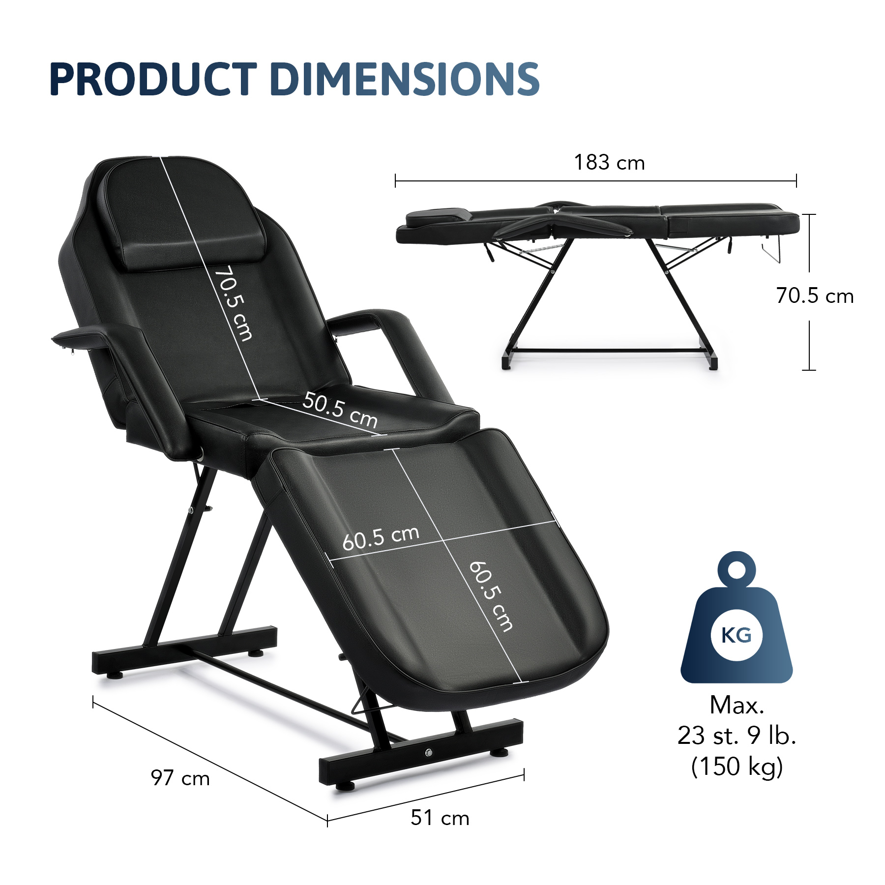 VONLUCE Massage Bed Chair with Stool Adjustable Beauty Spa Table Salon Parlour