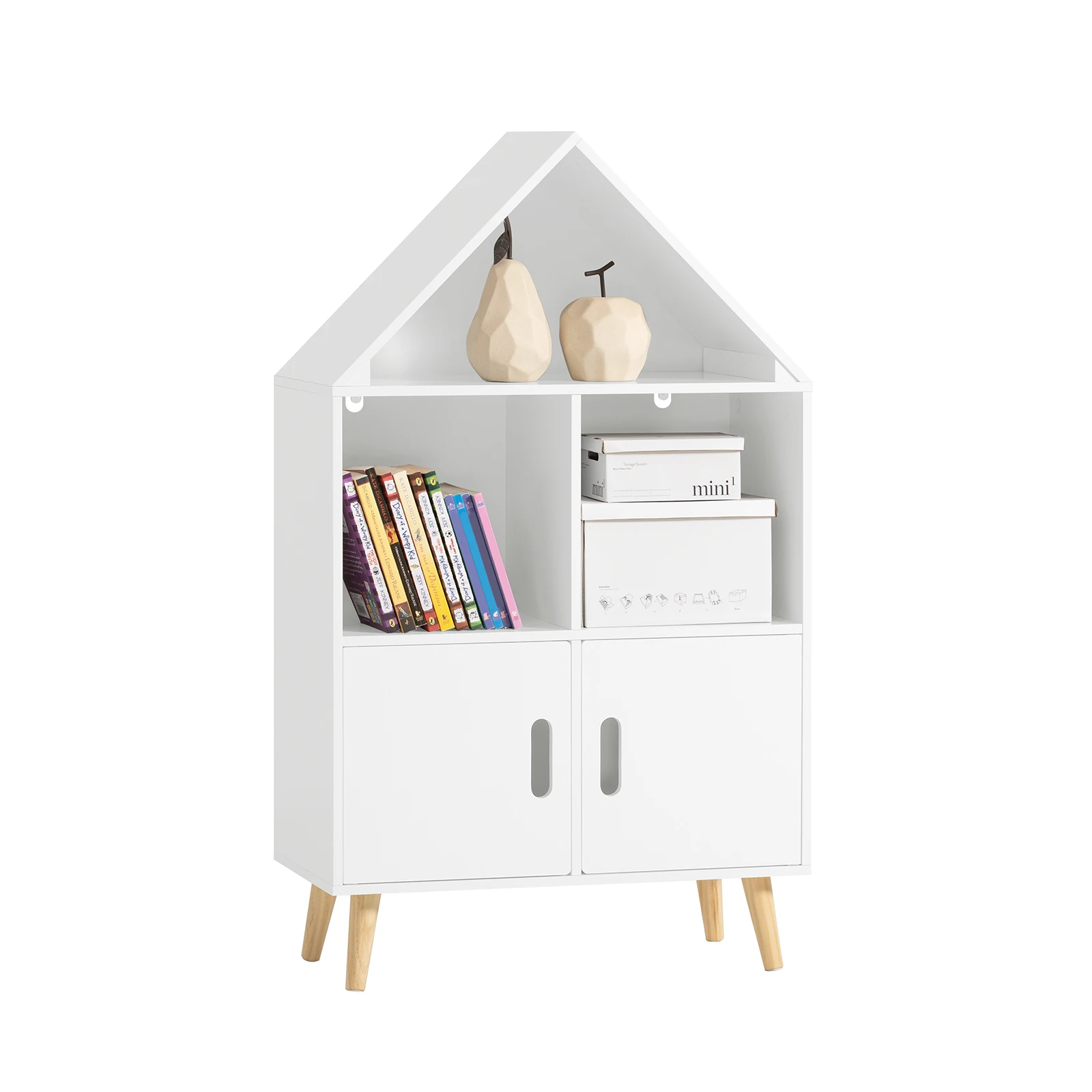 SoBuy KMB58-W prateleira infantil com design de casa estante para crianças prateleira de armazenamento brinquedos móveis