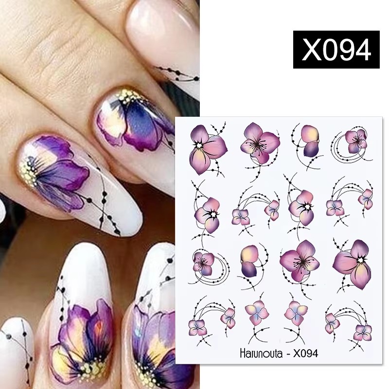 Harunouta, 1 hoja de calcomanías al agua para uñas, transferencia de lavanda, hojas de flores de primavera, pegatinas para decoración de uñas, manicura DIY