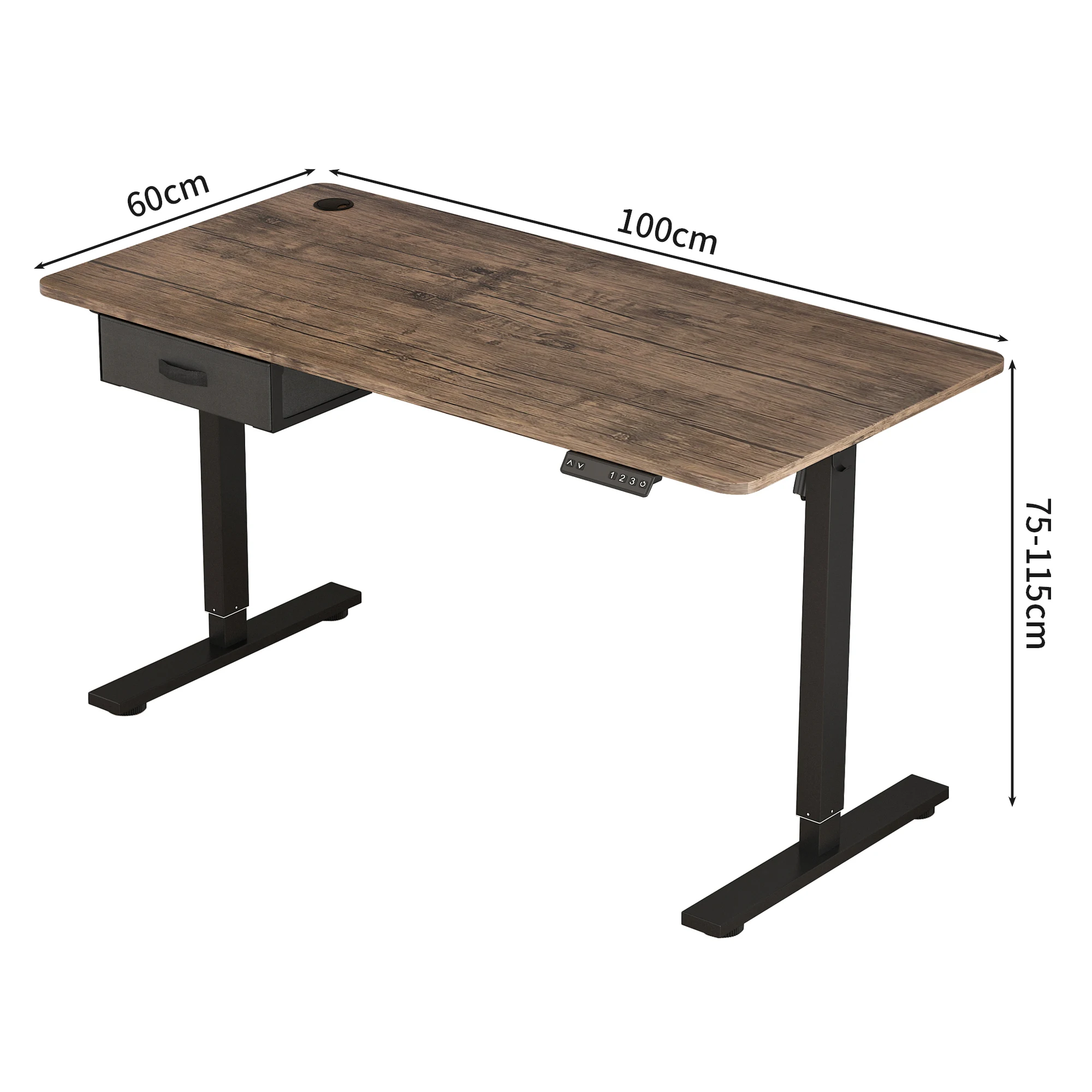 Electric Standing Desk Sit Stand Table Height Adjustable Electric Computer Desk USB Charging Port Drawer for Home Office-100cm