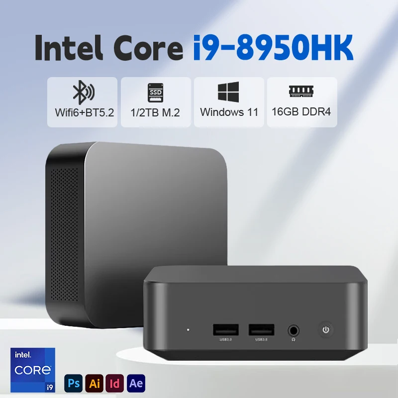 Intel Core i9-8950HK/Celeron N5095A Mini PC Windows 11 16GB DDR4 1TB/2TB SSD Przenośny komputer dla graczy Grafika UHD 1000Mbps Mini PC
