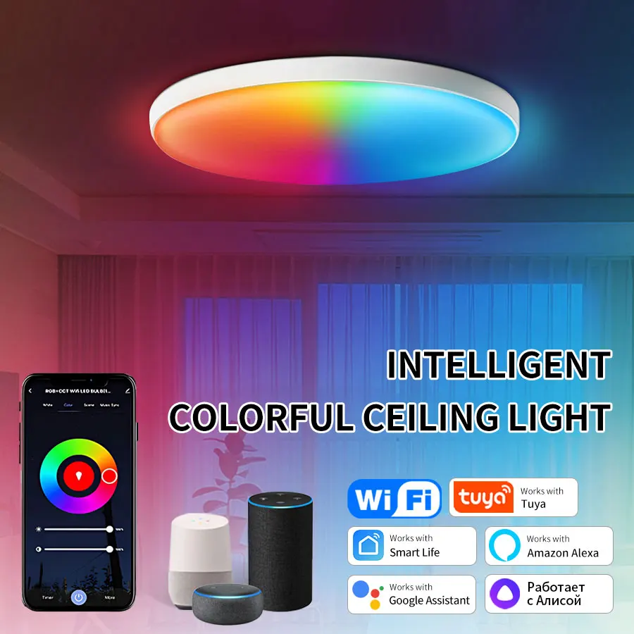 Tuya WiFi Lampada da soffitto intelligente RGBCW Plafoniere a LED Lampadario 24W 220V Camera da letto Soggiorno Decorazione con Alexa Google Home