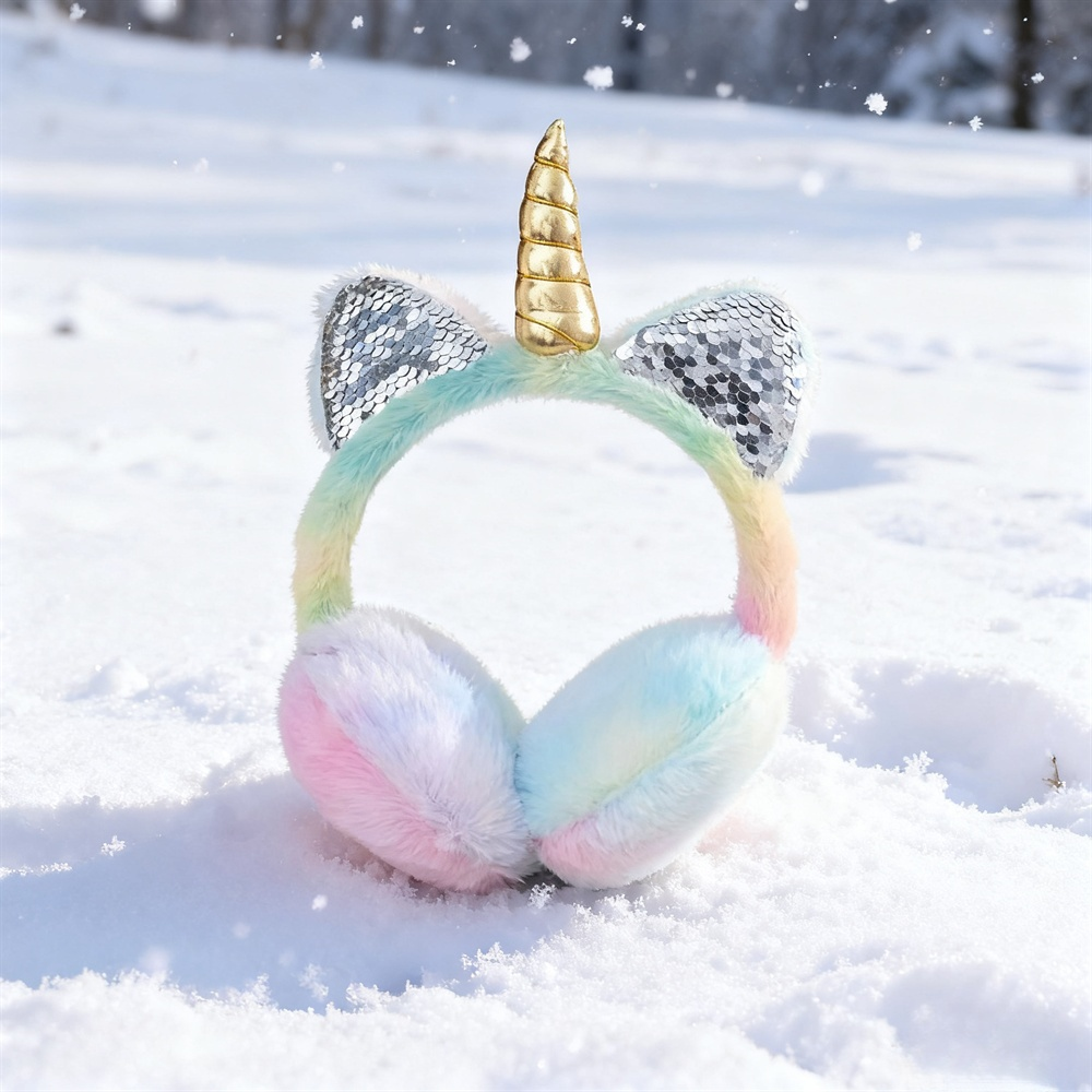 Autumn and Winter Soft Plush Warm Unicorn Earmuffs, Tie Dye Sequins Cat Ear Earmuffs, Protect Ears From Cold,Christmas Gifts