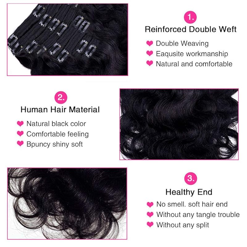 Extensions de cheveux Body Wave à Clip, cheveux humains réels, 100% cheveux brésiliens, sans couture, pour femmes, 120 grammes