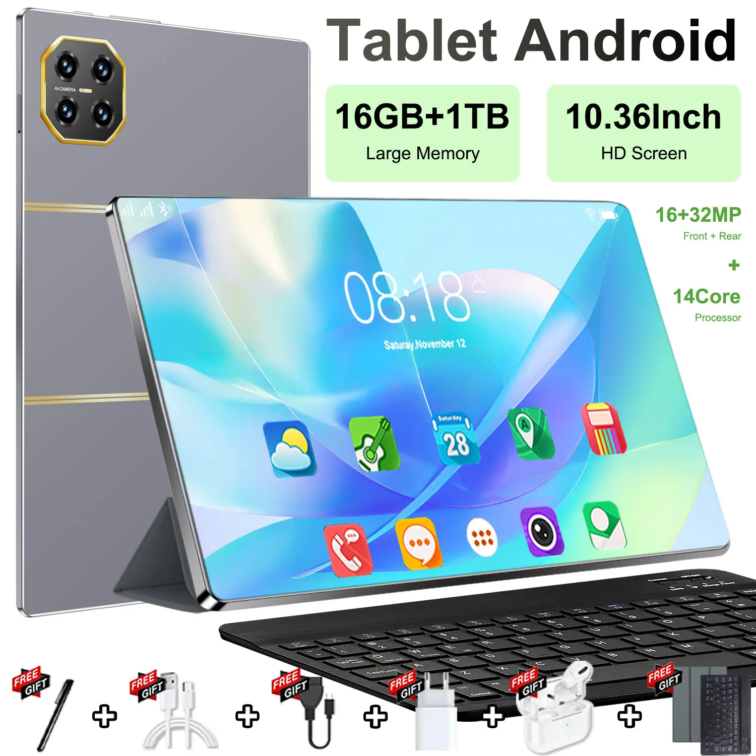 2025 Original Tablet 10.36 inch Android 13 Global 16GB 1TB 20000mah 5G Dual SIM WIFI 14 Core HD Full Screen Network Global GPS