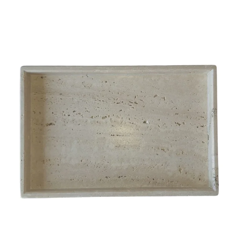 Vassoio Rettangolare in Travertino Naturale 30x20x3 cm | Portaoggetti Elegante, Base per Bagno, Cucina, Soggiorno e Tavola | Design Artigianale Made in Italy - Kalu Creations