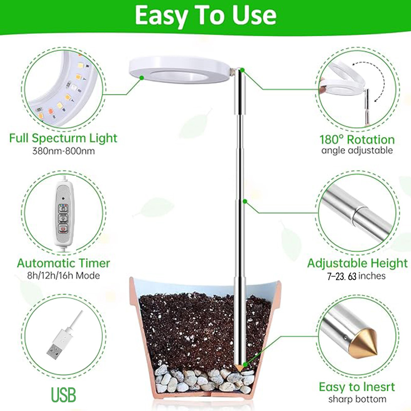 Lampe horticole de croissance LED USB, éclairage hydroponique pour croissance de plantes, fleurs et semis