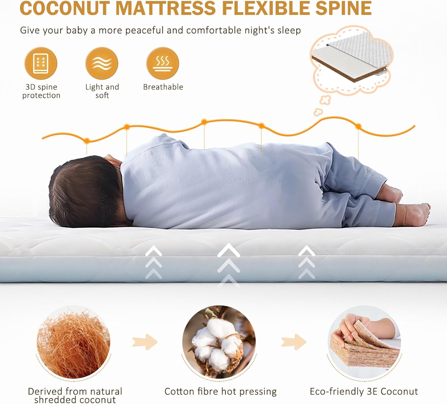 Cama de bebê 3 em 1 com cesta de armazenamento e mosquiteiro, berço de bebê com cinco ajustes de altura, berço de cabeceira para recém-nascidos de 0 a 12 meses